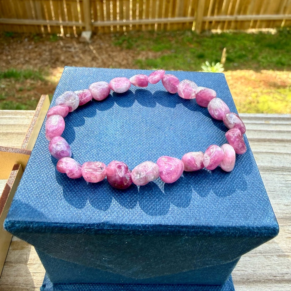 Natural Pink Tourmaline Stone of Compassionate Love Tumbled Stone Chip Bracelet